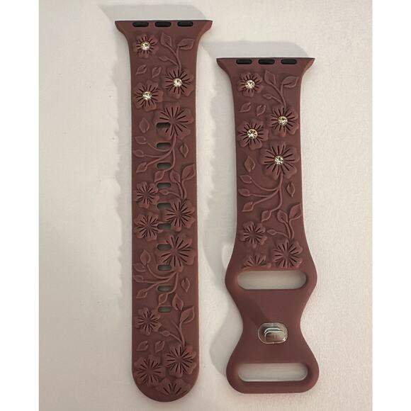 Floral Embossed Silicone Watch Band – Burgundy Red (38/40/41mm) - Picture 1 of 3